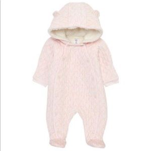 Nordstrom baby bunting snow suit - quilted pink with hearts and bunny ears - NEW